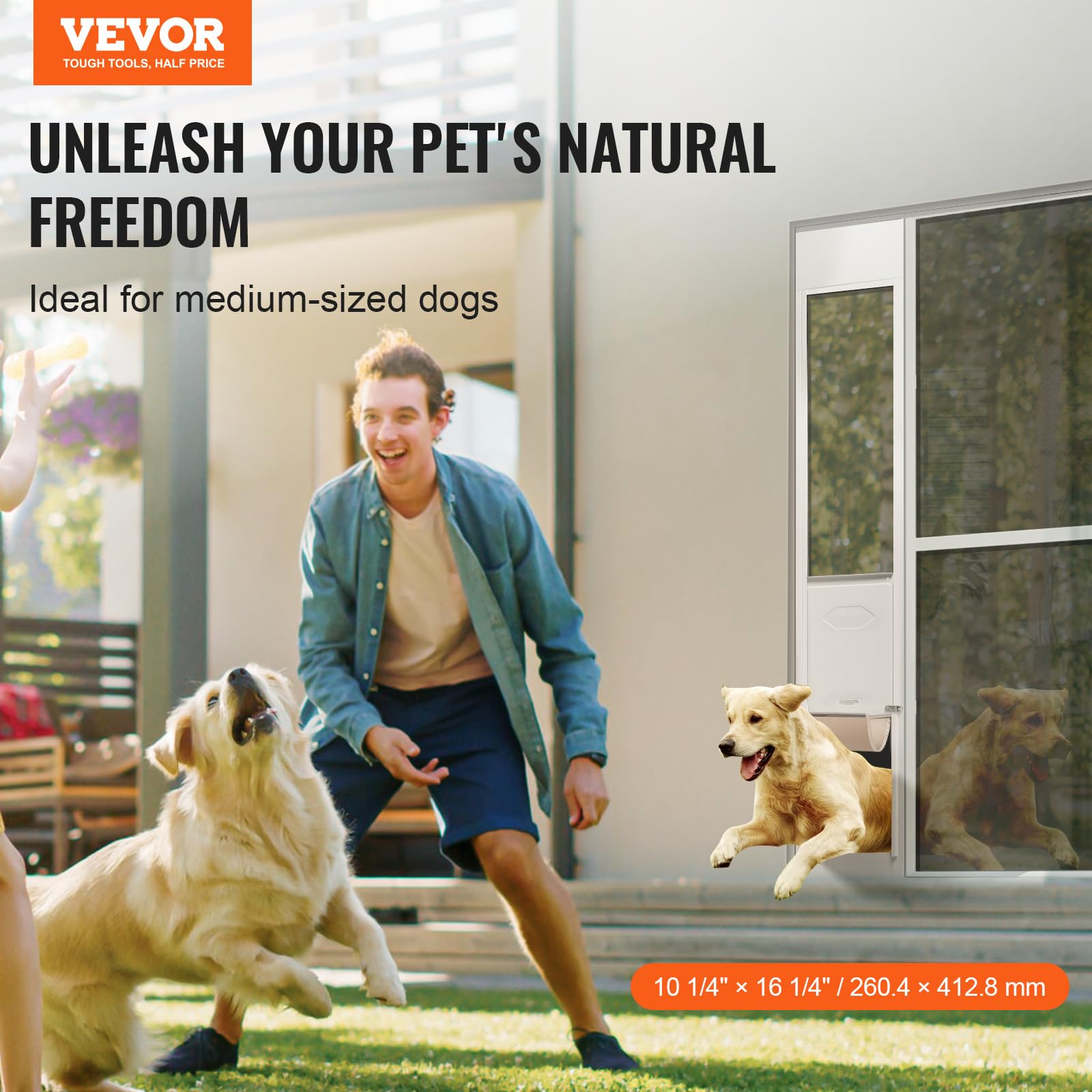 VEVOR Dog Door for Sliding Glass Door, 75 7/8-80 11/16 Adjustable Height Doggy Door for Sliding Doors, Aluminum Frame Tempered G